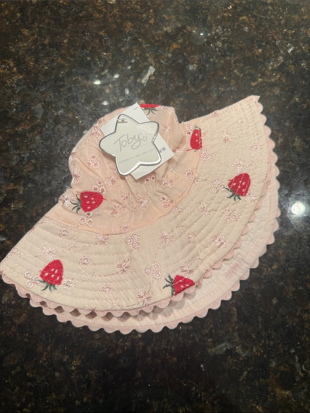 Pink Strawberry Embroidered Sun Hat for NEWBORN - NWT